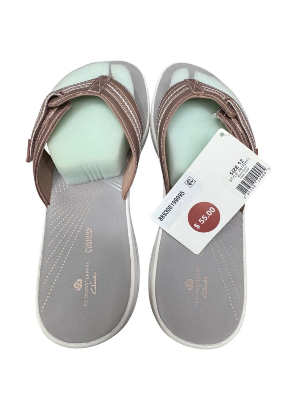 Rose Gold Flip Flops Clarks Cloudsteppers Brinkley Jazzh 12M Comfortable Sandals - Picture 4 of 11